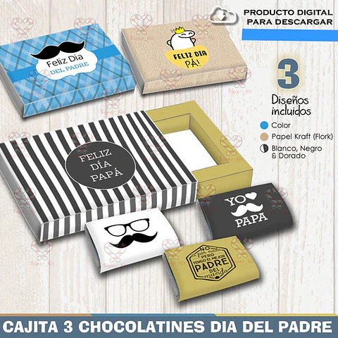 Kit Imprimible Dia Del Padre Caja 3 Chocolatines Editable