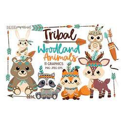 Animalitos Nordicos Tribales Cliparts Png Papeles + Regalo