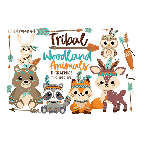 Animalitos Nordicos Tribales Cliparts Png Papeles + Regalo