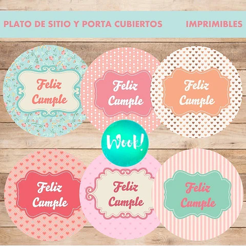 Kit Imprimible X 6 Plato De Sitios Feliz Cumple