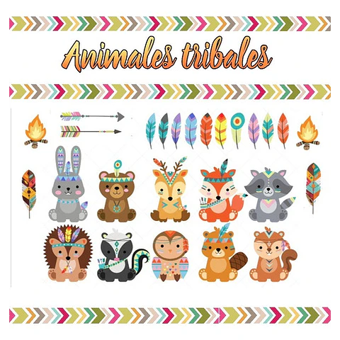 Animalitos Nordicos Tribales Cliparts Png Papeles + Regalo