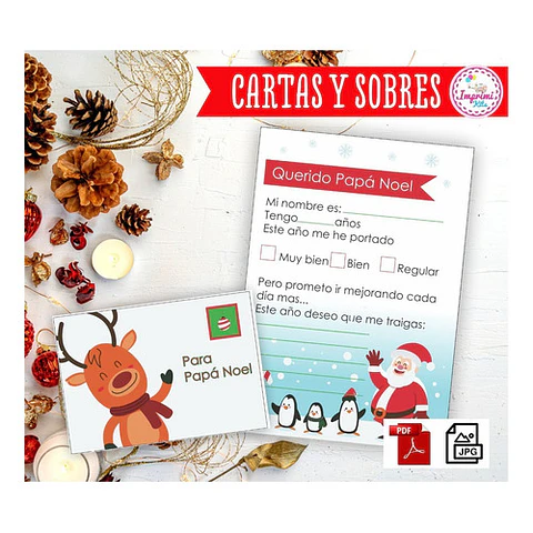 Kit Imprimible Navidad Cartas A Papá Noel Con Sobres
