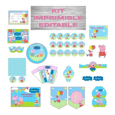 Kit Cumpleaños Peppa Pig Hada Imprimible Editable 