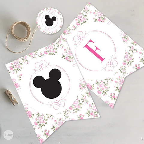 Kit Imprimible Mickey Minnie Flores Editable Tukit