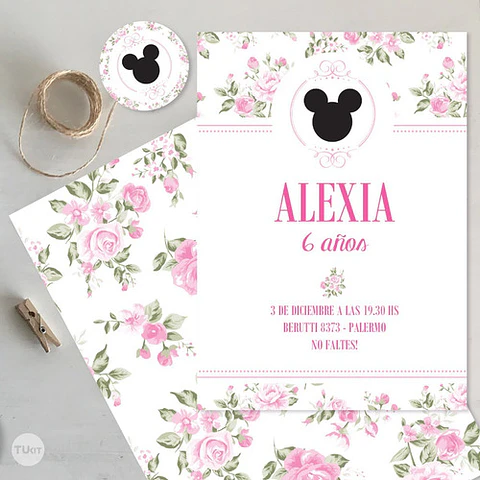 Kit Imprimible Mickey Minnie Flores Editable Tukit