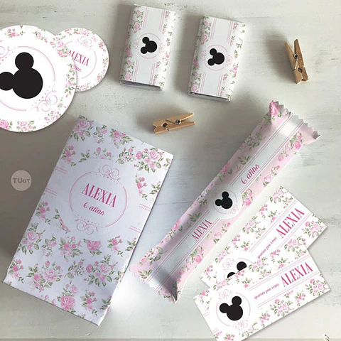 Kit Imprimible Mickey Minnie Flores Editable Tukit