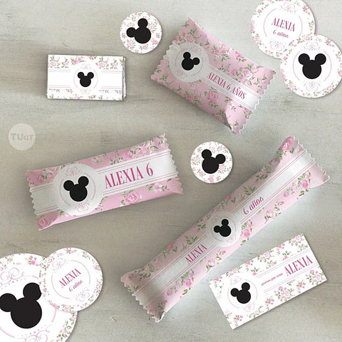 Kit Imprimible Mickey Minnie Flores Editable Tukit
