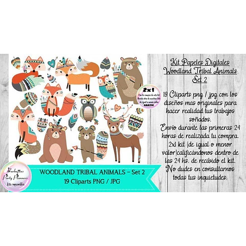 Cliparts Png / Jpg Woodland Tribal Animals Set 2 Bosque 