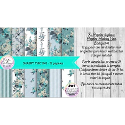 Papeles Digitales Shabby Chic Vintage Verde Azulado B42