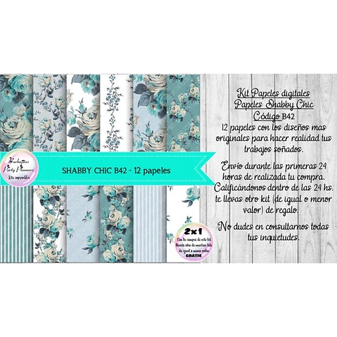 Papeles Digitales Shabby Chic Vintage Verde Azulado B42