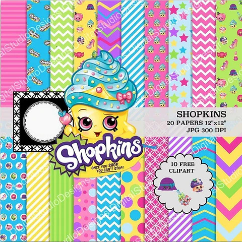Kit Imprimible Shopkins 10 Clipart - 20 Fondos