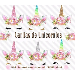 Kit Imprimible Carita De Unicornio 24 Imagenes Png