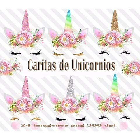 Kit Imprimible Carita De Unicornio 24 Imagenes Png