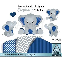 Papeles Y Cliparts Png Elefantes Azules 1 Kit Imprimible