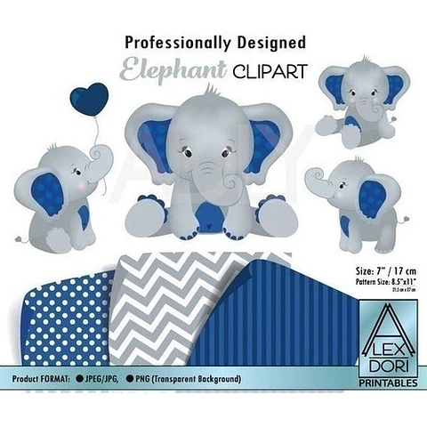 Papeles Y Cliparts Png Elefantes Azules 1 Kit Imprimible