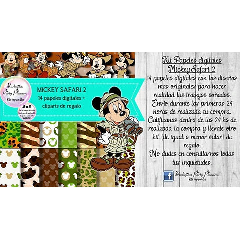 Papeles Fondos Digitales Mickey Mouse Safari 2 Kit 