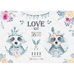 Cliparts Png Mapaches Amor Acuarela Watercolor Pa36