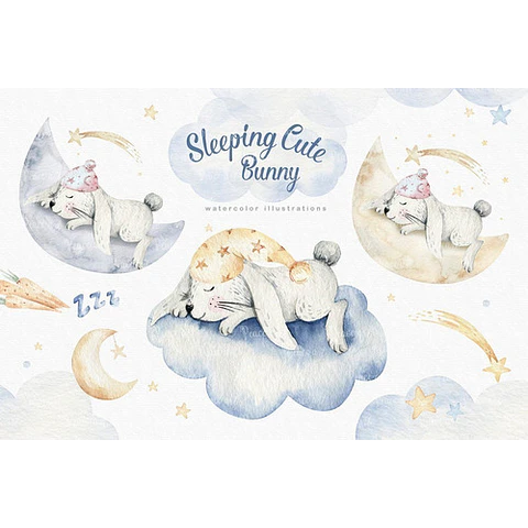 Cliparts Png Conejitos Durmiendo Acuarela Watercolor Pa47