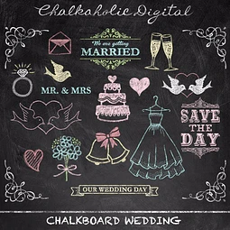 Kit Imprimible Wedding Chaikboar 12 Elementos Tipo  Pizarra