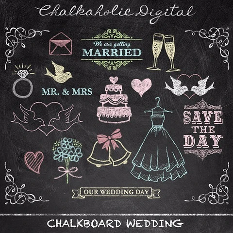 Kit Imprimible Wedding Chaikboar 12 Elementos Tipo  Pizarra