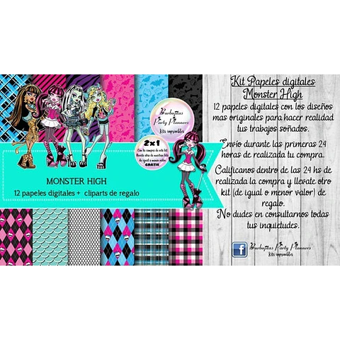 Papeles Fondos Digitales Monster High Kit Imprimible
