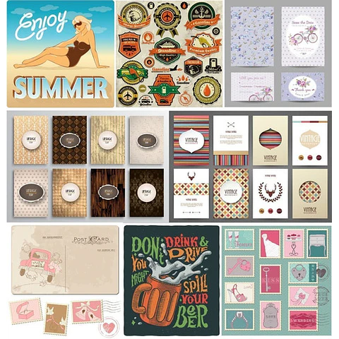 Colección De Vectores Vintage Retro Para Illustrator Eps, Ai