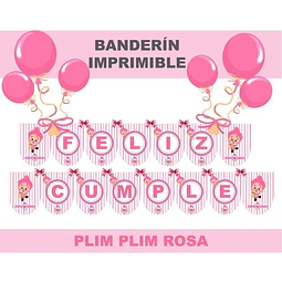 Banderín Imprimible Plim Plim Rosa Editable +  