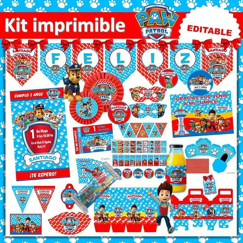 Kit Imprimible Cumpleaños Paw Patrol Patrulla Editable