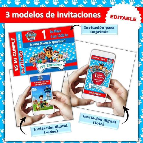 Kit Imprimible Cumpleaños Paw Patrol Patrulla Editable
