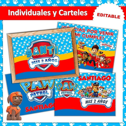 Kit Imprimible Cumpleaños Paw Patrol Patrulla Editable