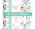 Kit Arco Iris Colección Cliparts + Papeles Arcoíris Nórdico 