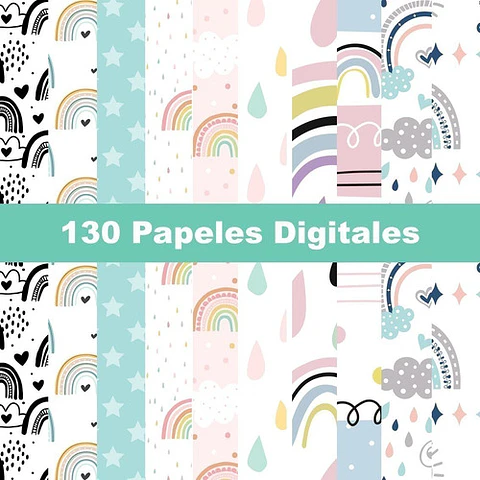 Kit Arco Iris Colección Cliparts + Papeles Arcoíris Nórdico 