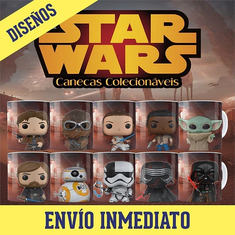 Kit Diseños Plantillas Tazas Star Wars Funko Sublimación 