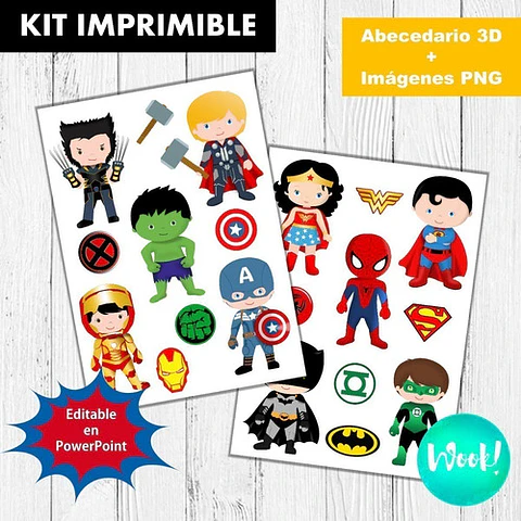 Kit Imprimible Letras 3d Editables Superhéroes Comic  