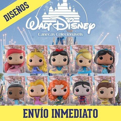Kit Diseños Plantillas Tazas Princesas Disney Sublimación 