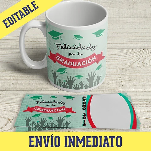 Diseños Plantillas Tazas Graduación Sublimación Editable M2