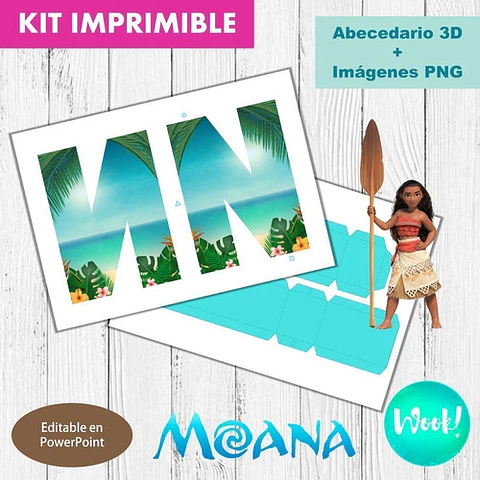 Kit Imprimible Letras 3d Editables Moana +  