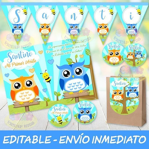 Kit Imprimible Buhos Lechuzas Nene 100% Editable Candy Bar