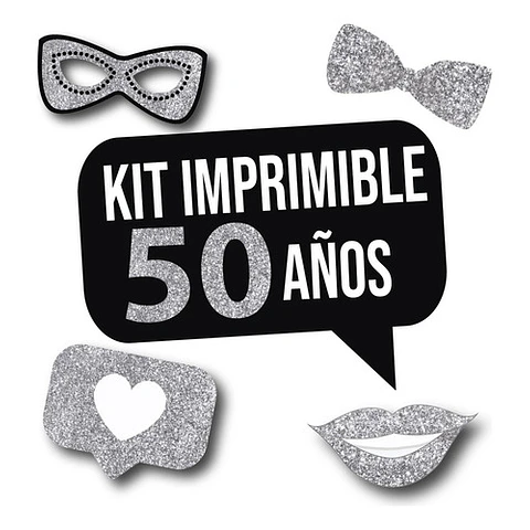 Imprimible Photo Props Cartelito 50 Años Cumpleaños Glitter