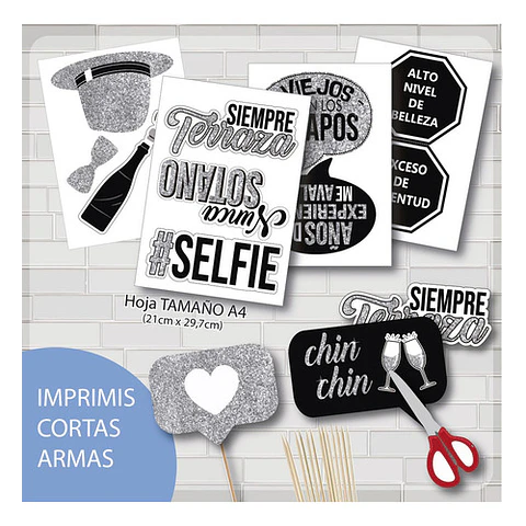 Imprimible Photo Props Cartelito 50 Años Cumpleaños Glitter