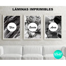 Kit Imprimible X 3 Láminas Vive Sueña Ama Minimalistas
