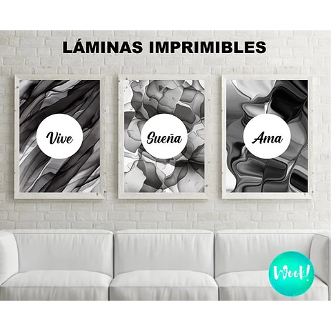 Kit Imprimible X 3 Láminas Vive Sueña Ama Minimalistas