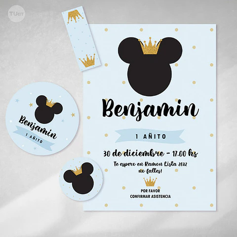 Kit Imprimible Mickey Rey Celeste Pastel Tukit