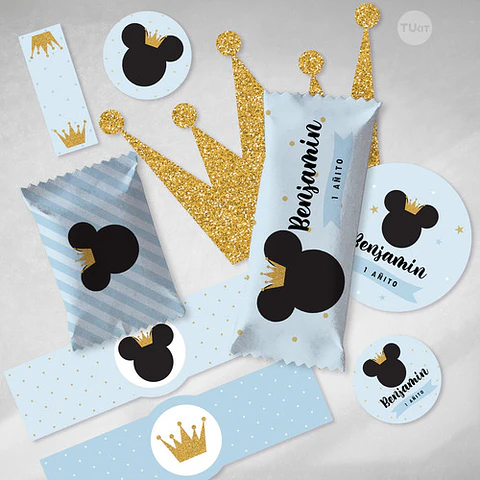 Kit Imprimible Mickey Rey Celeste Pastel Tukit