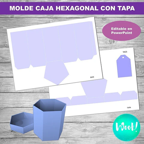 Kit Imprimible Molde Caja Hexagonal Con Tapa