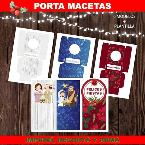 Kit Imprimible X6 Portamaceta Felices Fiestas Editable + 