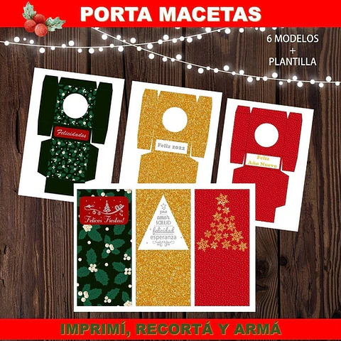 Kit Imprimible X6 Portamaceta Felices Fiestas Editable + 