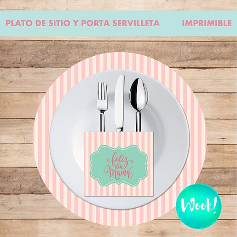 Kit Imprimible X 6 Platos De Sitios + Porta Servilletas