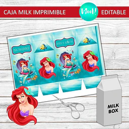 Caja Grande Milk Imprimible Editable Ariel La Sirenita