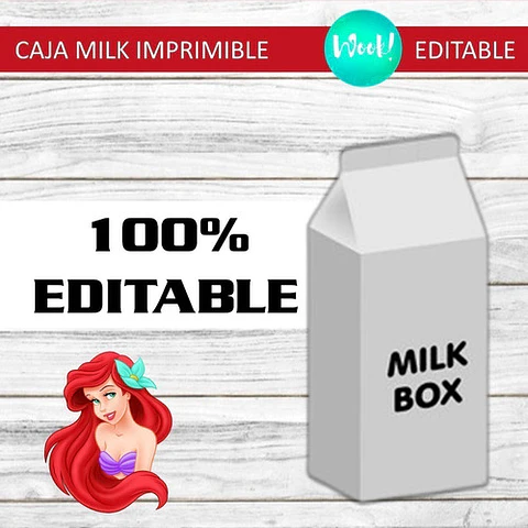 Caja Grande Milk Imprimible Editable Ariel La Sirenita